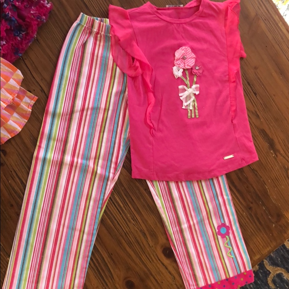 Perfect for Spring! Coordinating pink flower top with Striped Pants.